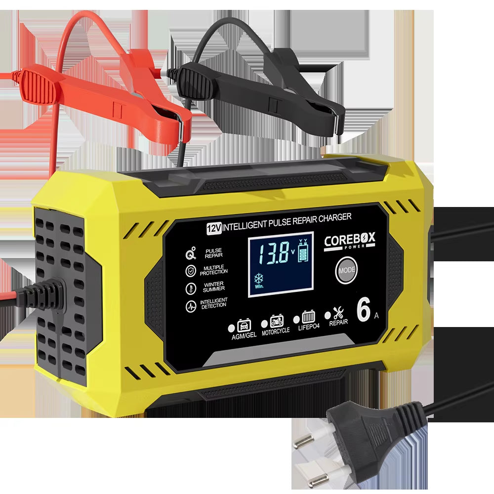 12V/6A for Motorcycle SUV Truck Smart Car Battery Charger Intelligent Pulse Repair Battery Charging High Power Multifunctional