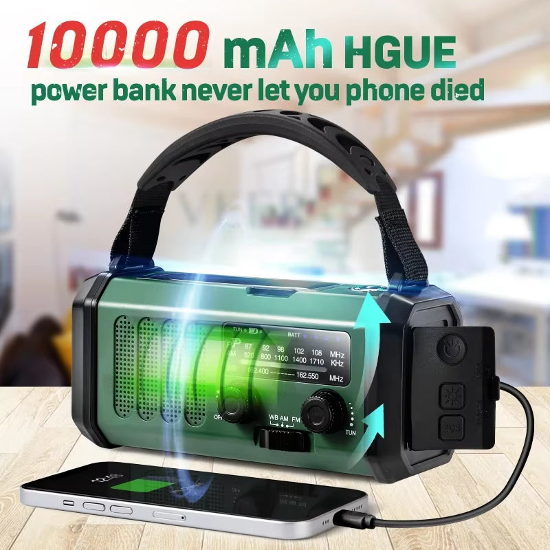 Emergency Weather Radio 10000Mah Solar Hand Crank Portable AM/FM/NOAA with Flashlight & Reading Lamp SOS for Home and Outdoor