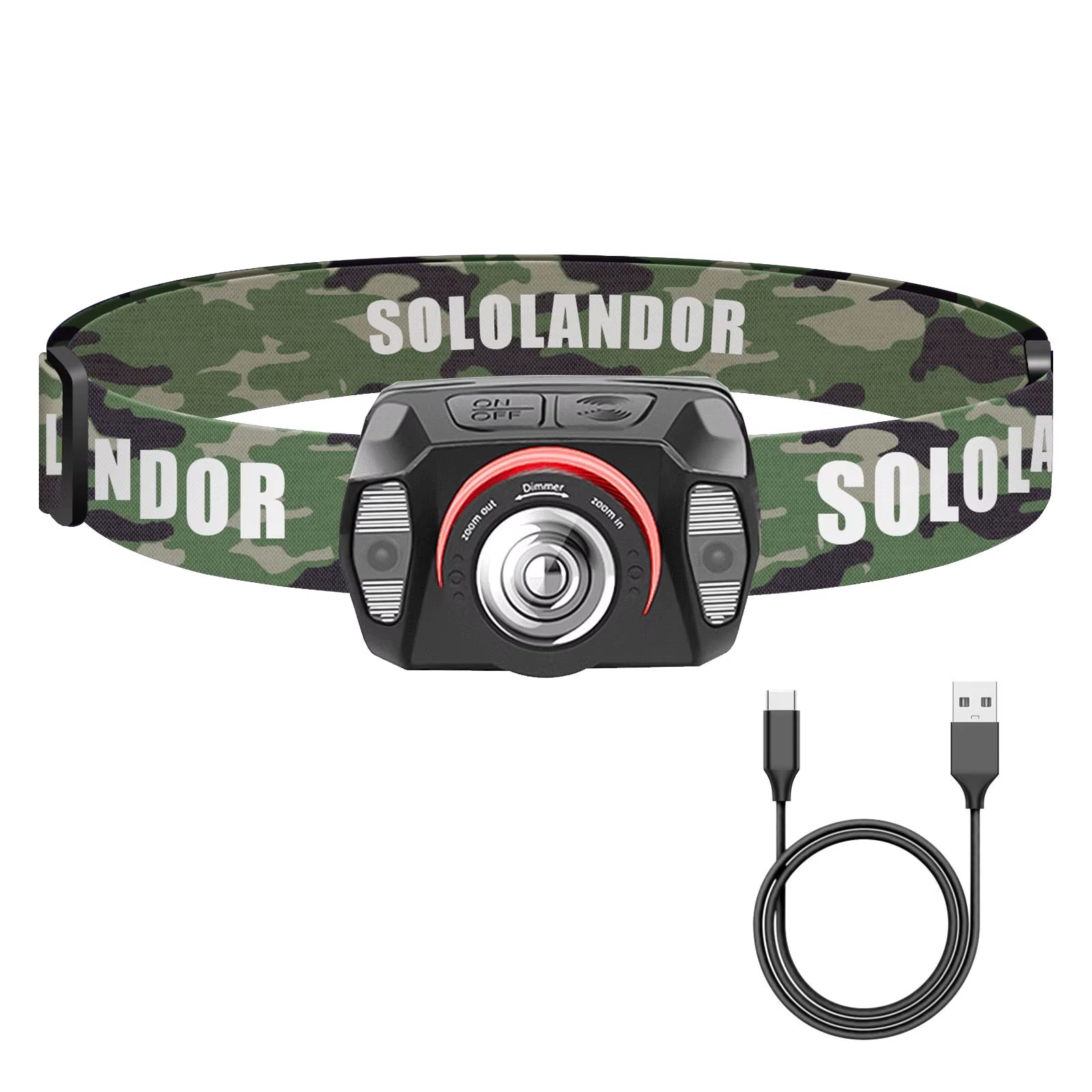 Zoom Headlamp USB Type C XPE Torch LED Headlight Body Motion Sensor Head Wrist Strap Band Lamp Riding Red Flash Light Lantern