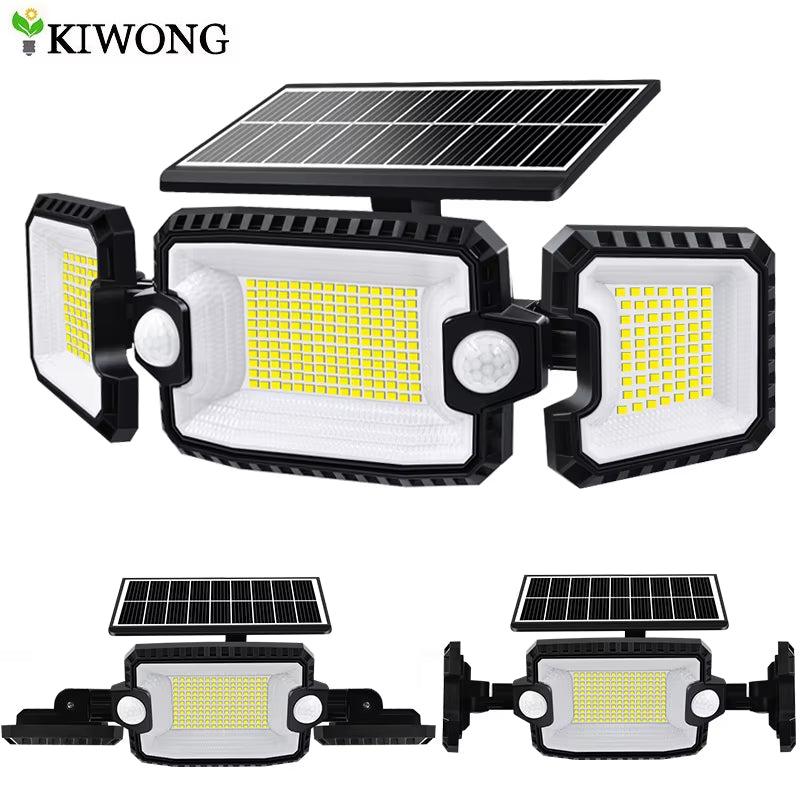Security Solar Lights Outdoor 167 LED Adjustable 3 Heads with 3 Modes Wireless Motion Sensor Super Waterproof Spot Flood Lights