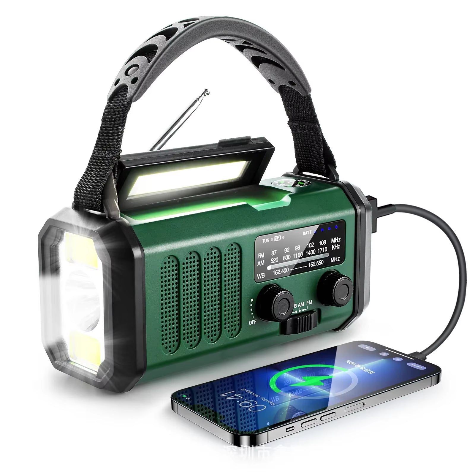 Emergency Weather Radio 10000Mah Solar Hand Crank Portable AM/FM/NOAA with Flashlight & Reading Lamp SOS for Home and Outdoor