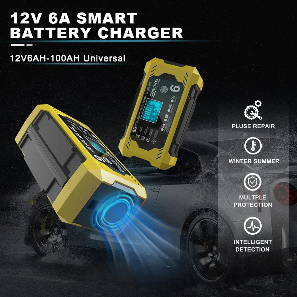 12V/6A Multifunctional Pulse Repair Battery Charging for Motorcycle SUV Truck Smart Car Battery Charger High Power Intelligent