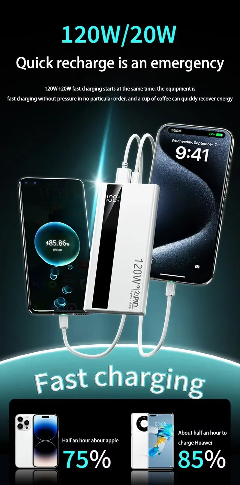 Xiaomi 500000Mah 120W Super Fast Charging High Capacity Power Bank External Battery Portable Battery Charger for Iphone Samsung