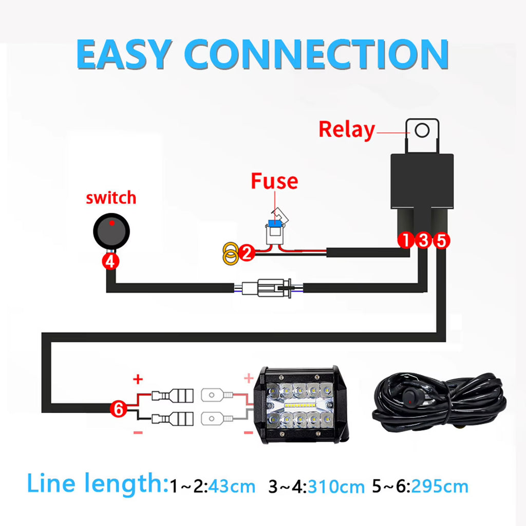 LED Light Bar Wiring Harness Kit, 300W 2 Leads 16 AWG Universal LED Work Light Bar Wiring Harness with 12V 40A Relay on & Off