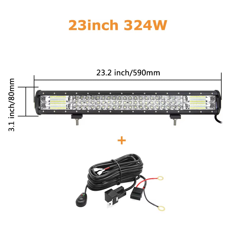 7D 3-Row 4'' 5" 15" 18" 20" 23" Slide Mount LED Light Bar Offroad Led Bar Spot Flood Beam Led Work Light Bar 12V 24V 4WD Truck