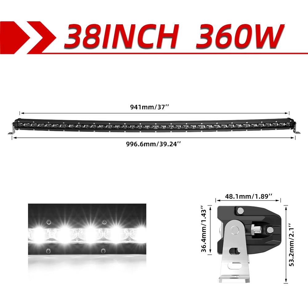 Curved 50" 80000LM LED Light Bar Spot/Flood Offroad Led Bar Combo Led Work Light Bar for Truck SUV ATV 4X4 4WD 12V 24V