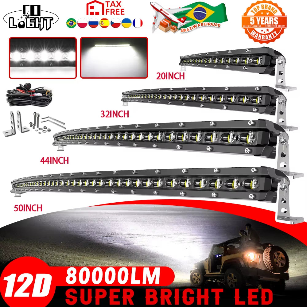 Curved 50" 80000LM LED Light Bar Spot/Flood Offroad Led Bar Combo Led Work Light Bar for Truck SUV ATV 4X4 4WD 12V 24V