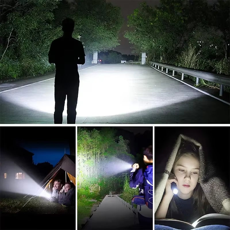 XHP50 High Power Rechargeable LED Tactical Flashlight Aluminum Alloy Telescopic Zoom Torch Lamp for Outdoor Camping Fishing