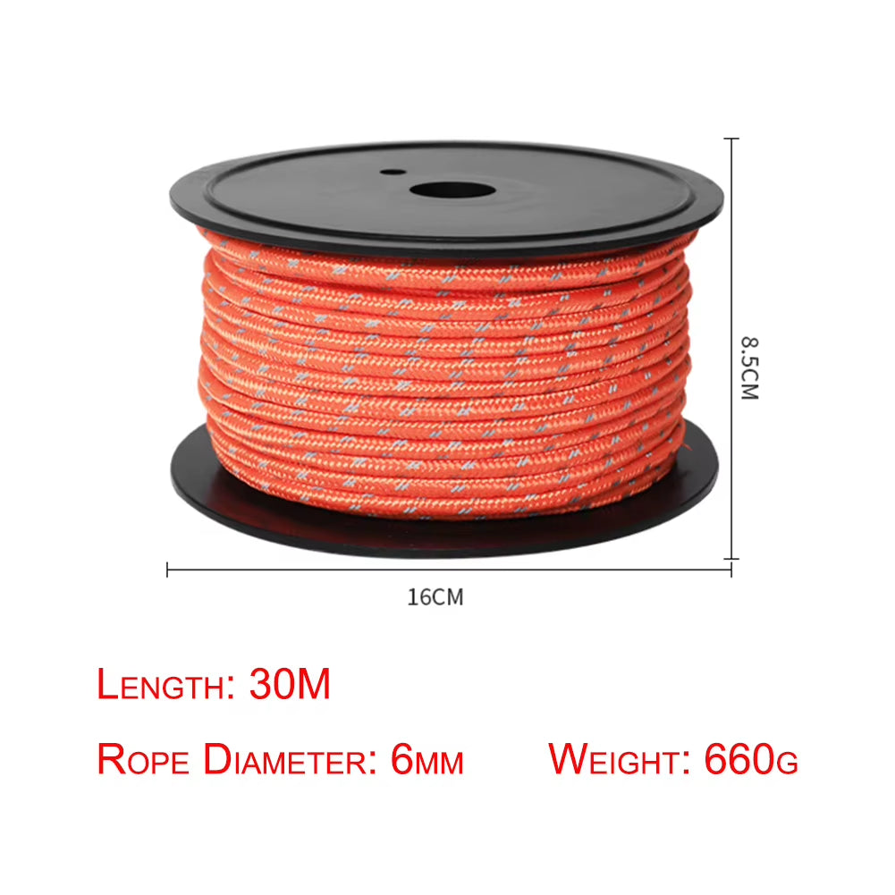 Reflective Paracord 30M Cord Strands 6Mm Tent Rope Camping Survival Accesorios Warning Parachute Line Hiking Canopy Lanyard