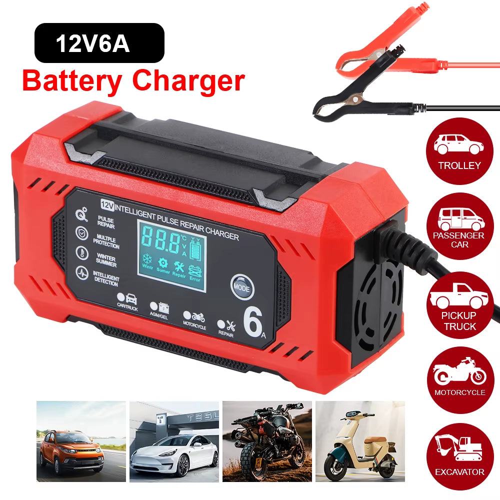 Pulse Repair Battery Charging Smart Car Battery Charger Multifunctional for Motorcycle SUV Truck 12V/6A Intelligent High Power