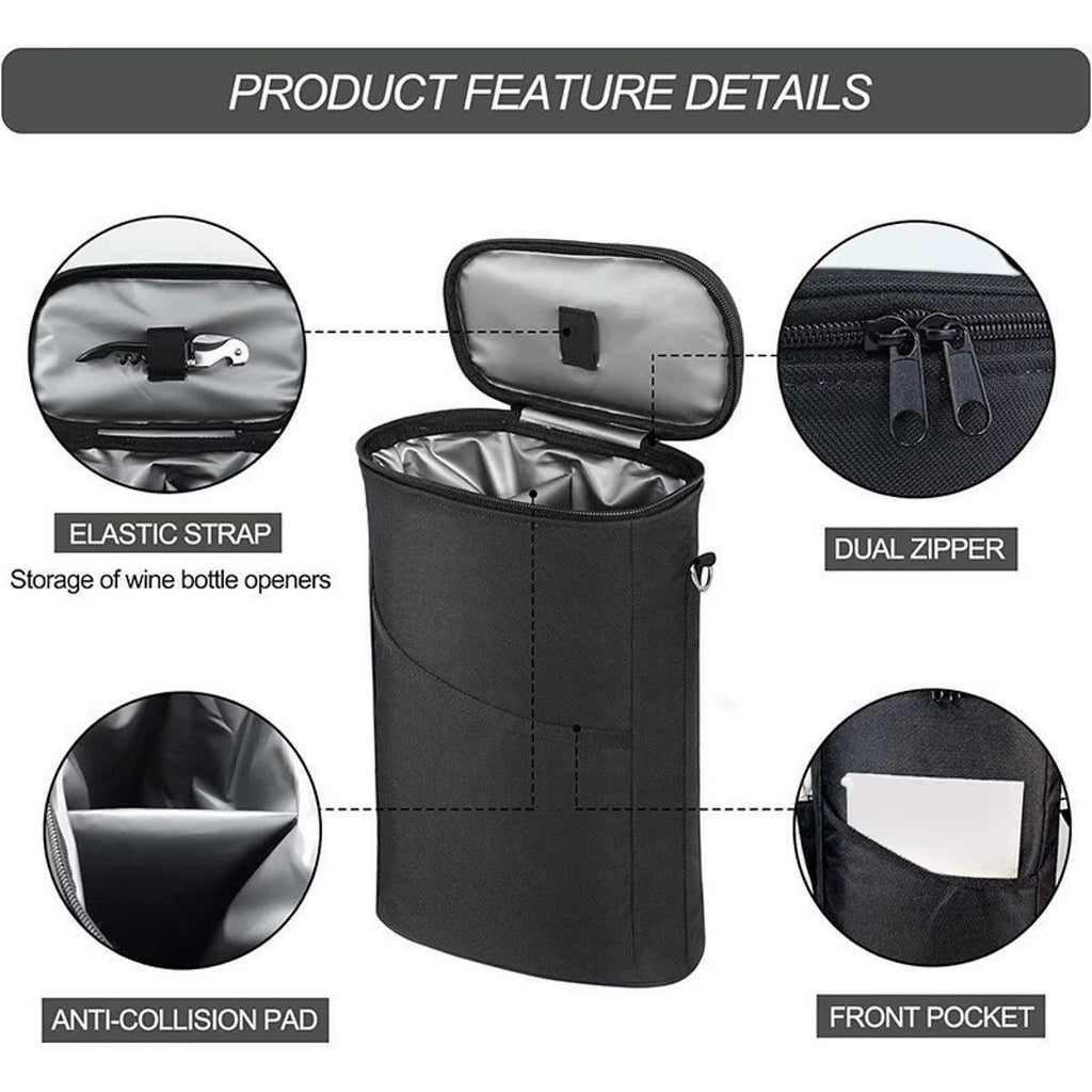Two Bottle Wine Totes Bag Cooling Case Insulated Thermal Wine Carrier for Travel Fishing Beach Outdoor Camping Accessories