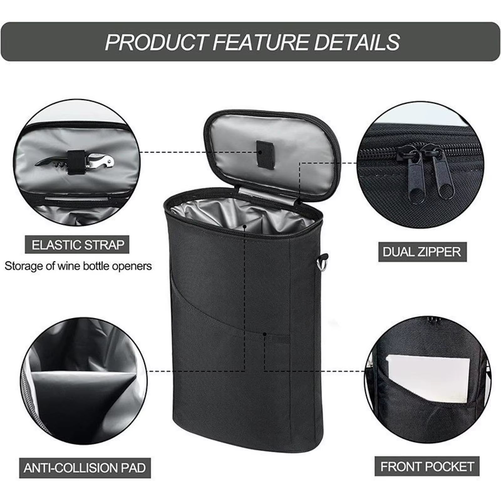 Two Bottle Wine Totes Bag Cooling Case Insulated Thermal Wine Carrier for Travel Fishing Beach Outdoor Camping Accessories