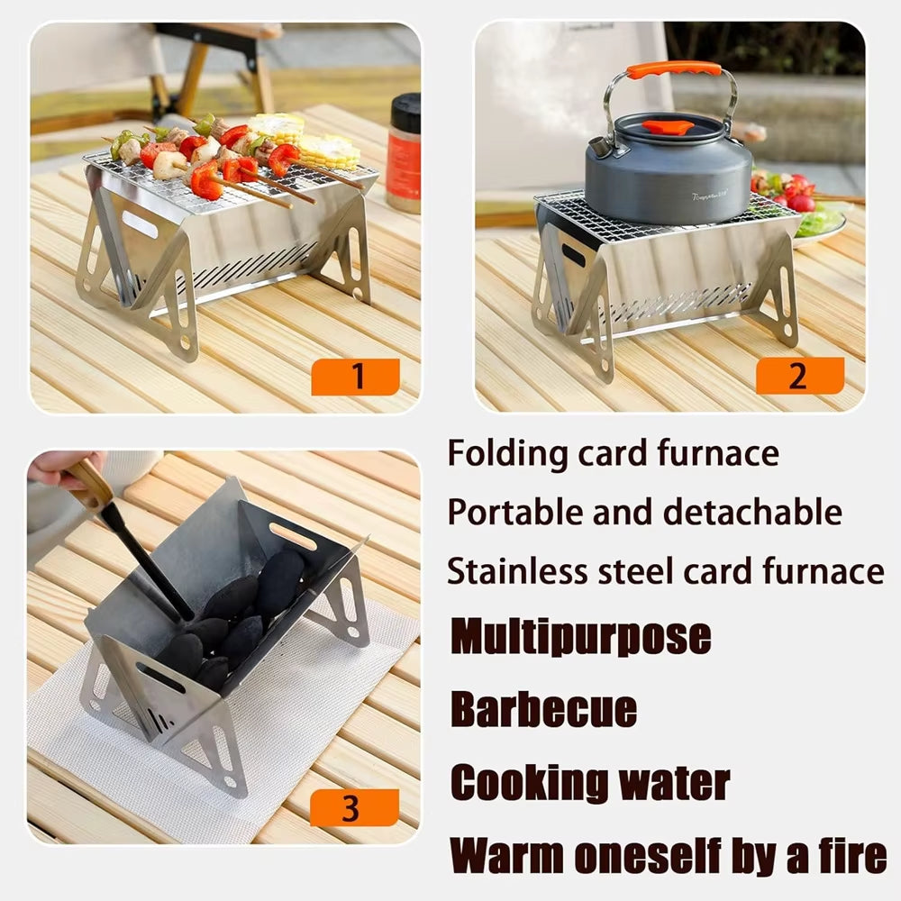 Outdoor Camping Charcoal Barbecue Grill for Party Beach Picnic BBQ Stove 21/28/38CM, Portable Stainless Steel BBQ Charcoal Grill