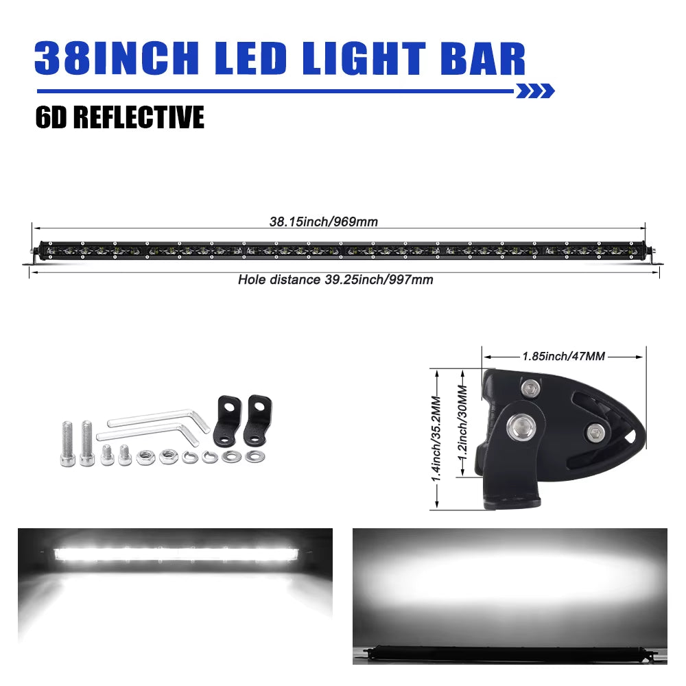 HL 6D Ultra Strip LED Light Bar 8-50Inch LED Driving Fog Lamp Work Light Bar 4X4 Led Bar for Motorcycle Offroad SUV ATV Tractor
