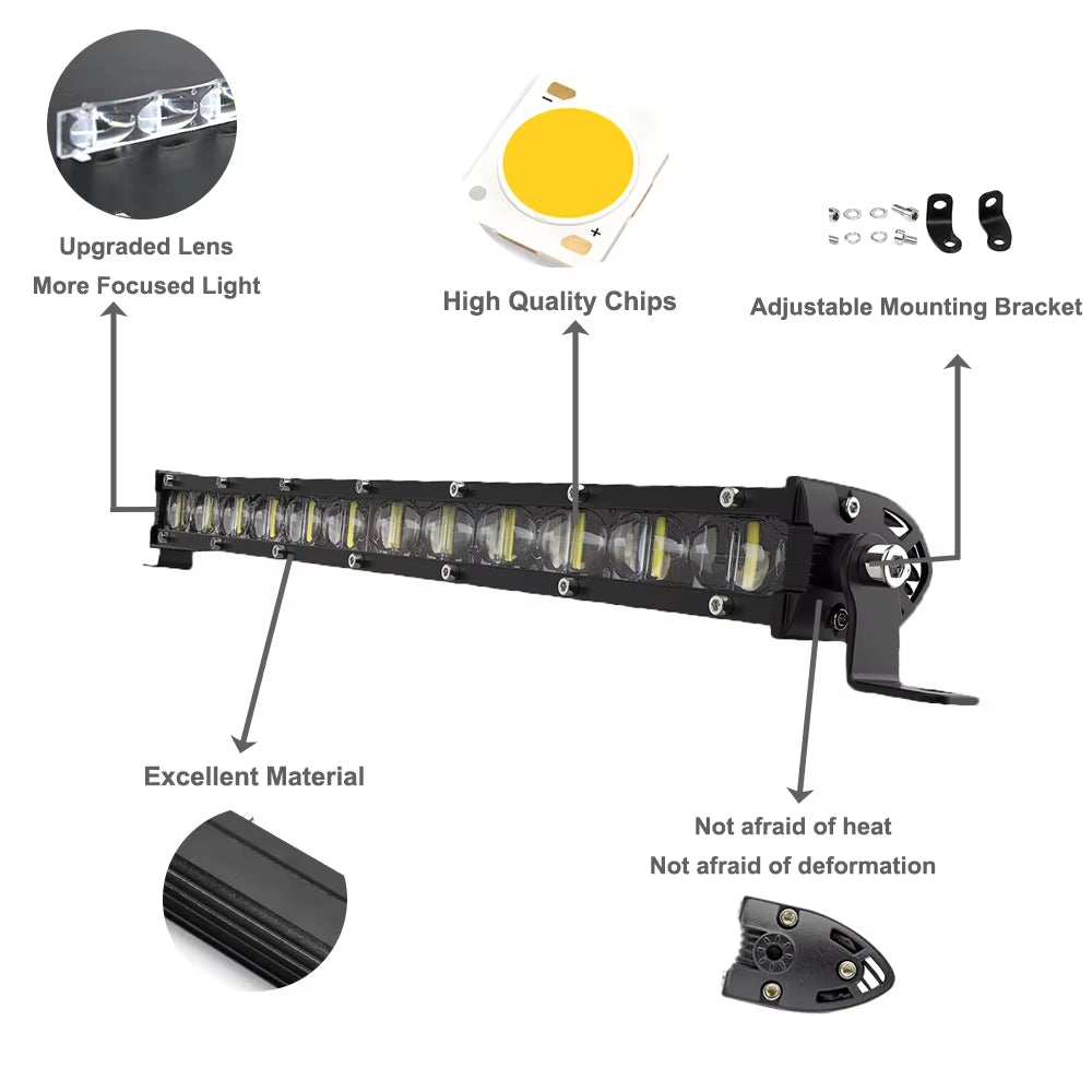 6D 13" 12V 24V Spotlight LED Light Bar Offroad Slim Barra LED Work Light Bar for Truck Atv Car Driving Fog Light Car Accessories
