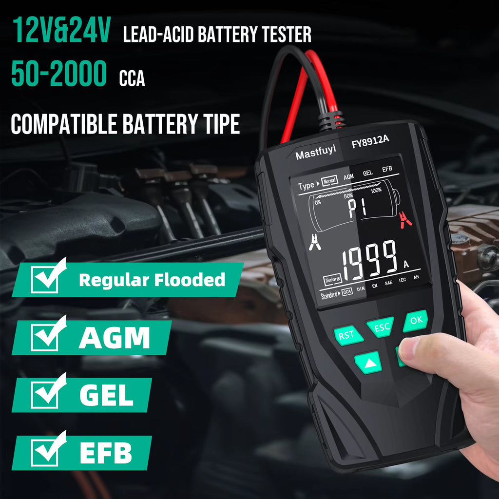 FY8912A Car Battery Tester 12V 24V Car Motorcycle Truck Battery Monitoring, Battery Load, Battery Capacity Tester