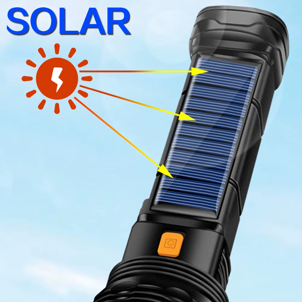 Multi-Function Solar LED Flashlight Lanterna Outdoor Long Range Torch Emergency Power Bank LED Solar Flashlight