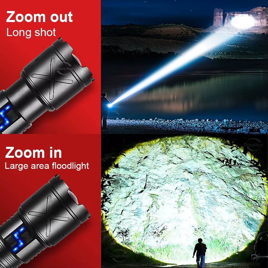2025 NEW Most Powerful LED Flashlight 30000000LM Strong Light Tactical Large Torch Rechargeable Light Long Range Camping Torch