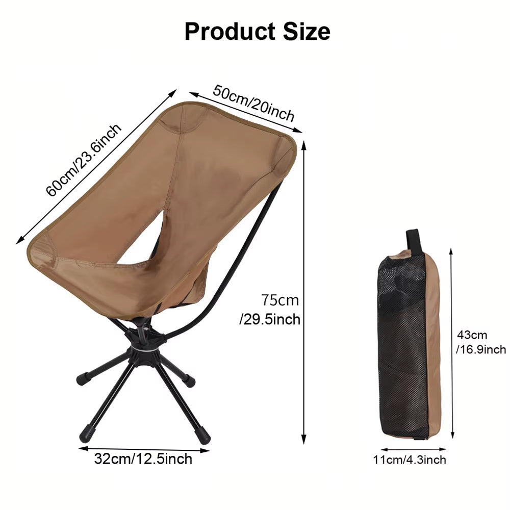 Outdoor Folding Chairs Rotatable Swivel Chair for Camping Lightweight Beach Fishing Chairs with Carry Bag for Picnic Hiking