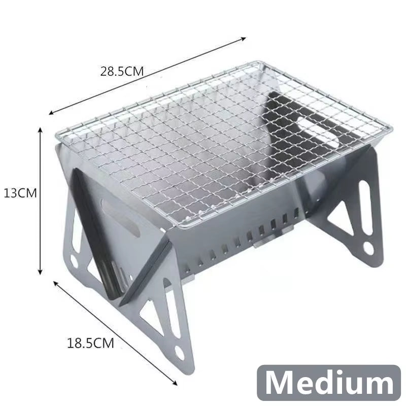 Outdoor Camping Charcoal Barbecue Grill for Party Beach Picnic BBQ Stove 21/28/38CM, Portable Stainless Steel BBQ Charcoal Grill