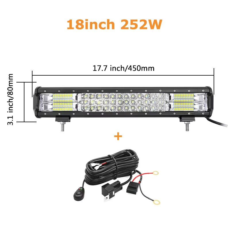 7D 3-Row 4'' 5" 15" 18" 20" 23" Slide Mount LED Light Bar Offroad Led Bar Spot Flood Beam Led Work Light Bar 12V 24V 4WD Truck