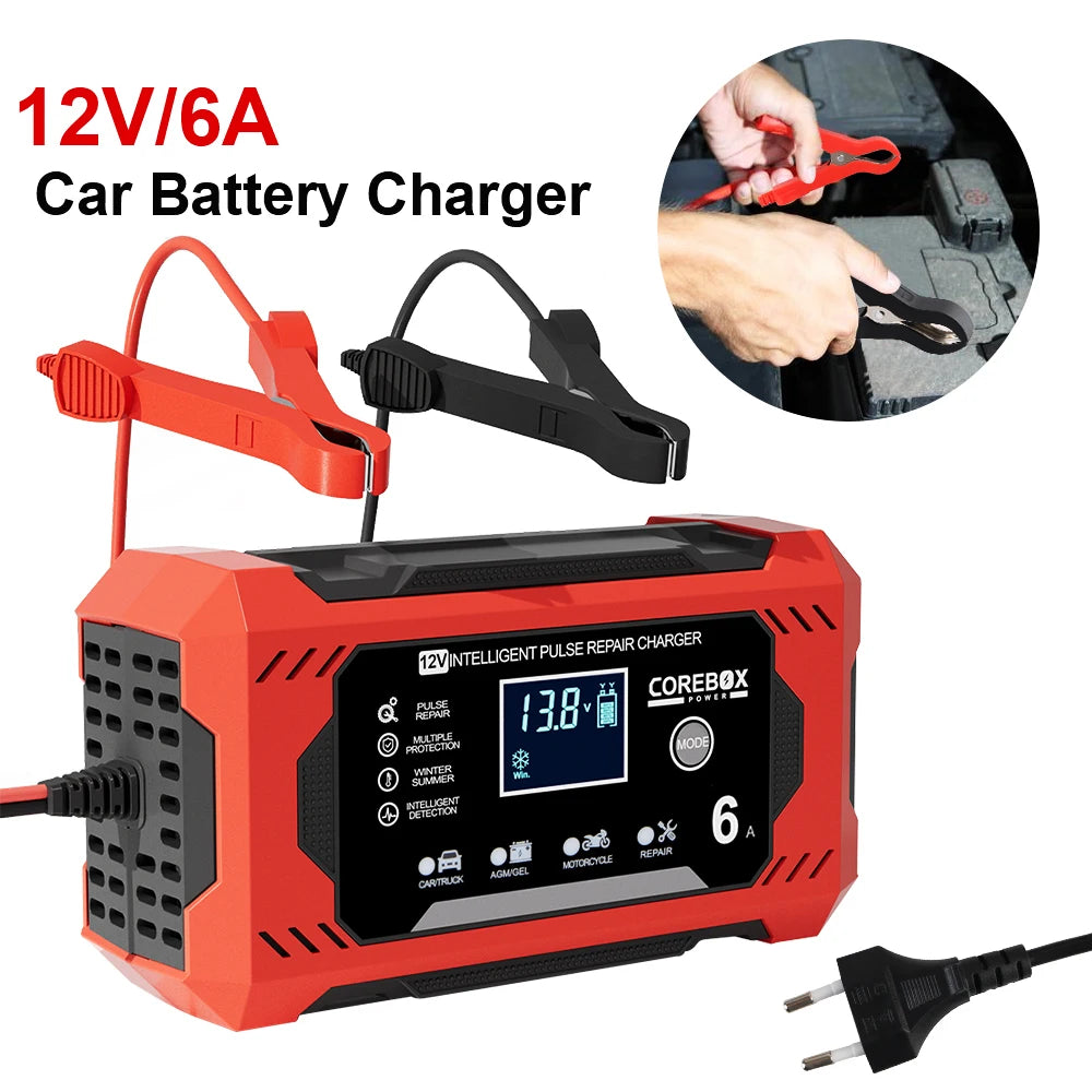 Pulse Repair Battery Charging 12V/6A High Power Intelligent Multifunctional for Motorcycle SUV Truck Smart Car Battery Charger