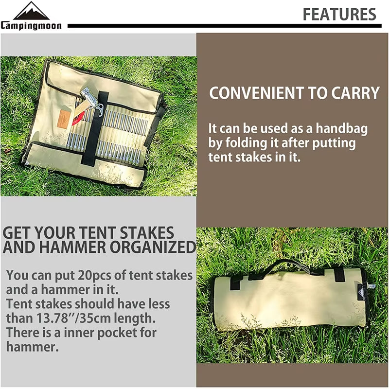 Camping Outdoor Strong Duty Canvas Tent Nail Storage Bag Tent Stakes Pegs Pouch (L)