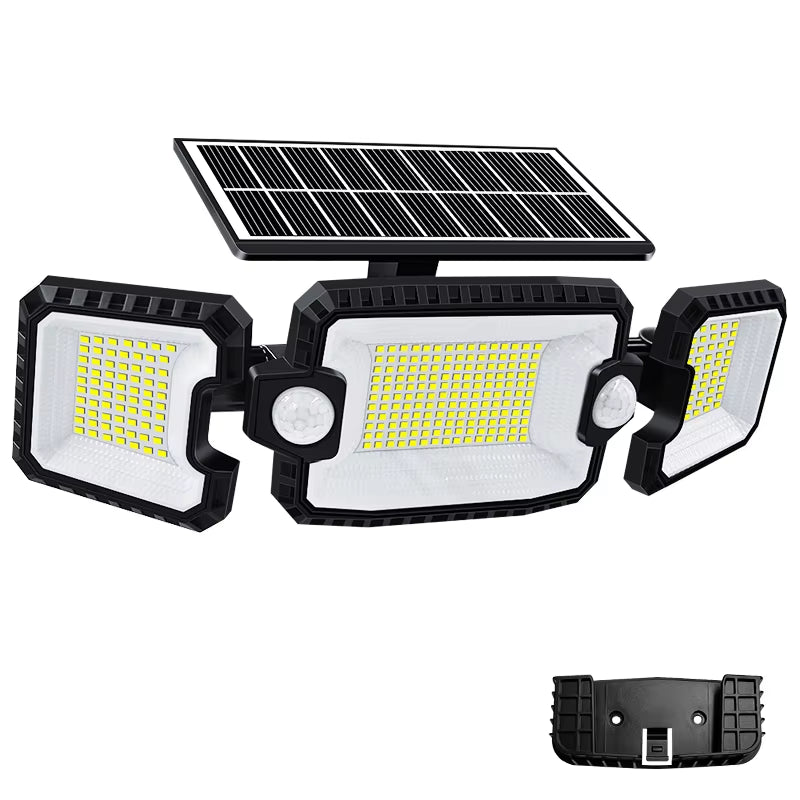 Security Solar Lights Outdoor 167 LED Adjustable 3 Heads with 3 Modes Wireless Motion Sensor Super Waterproof Spot Flood Lights