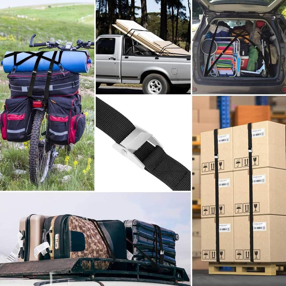 Tie down Straps, 4PK 9.8Ft X 0.98In(300X2.5Cm) Lashing Strap Cam Buckle Straps Adjustable Retaining Ratchet Straps for Vans, Bicycle, Trailer, Motorcycle, SUP, Kayak, Surfboard, Luggage