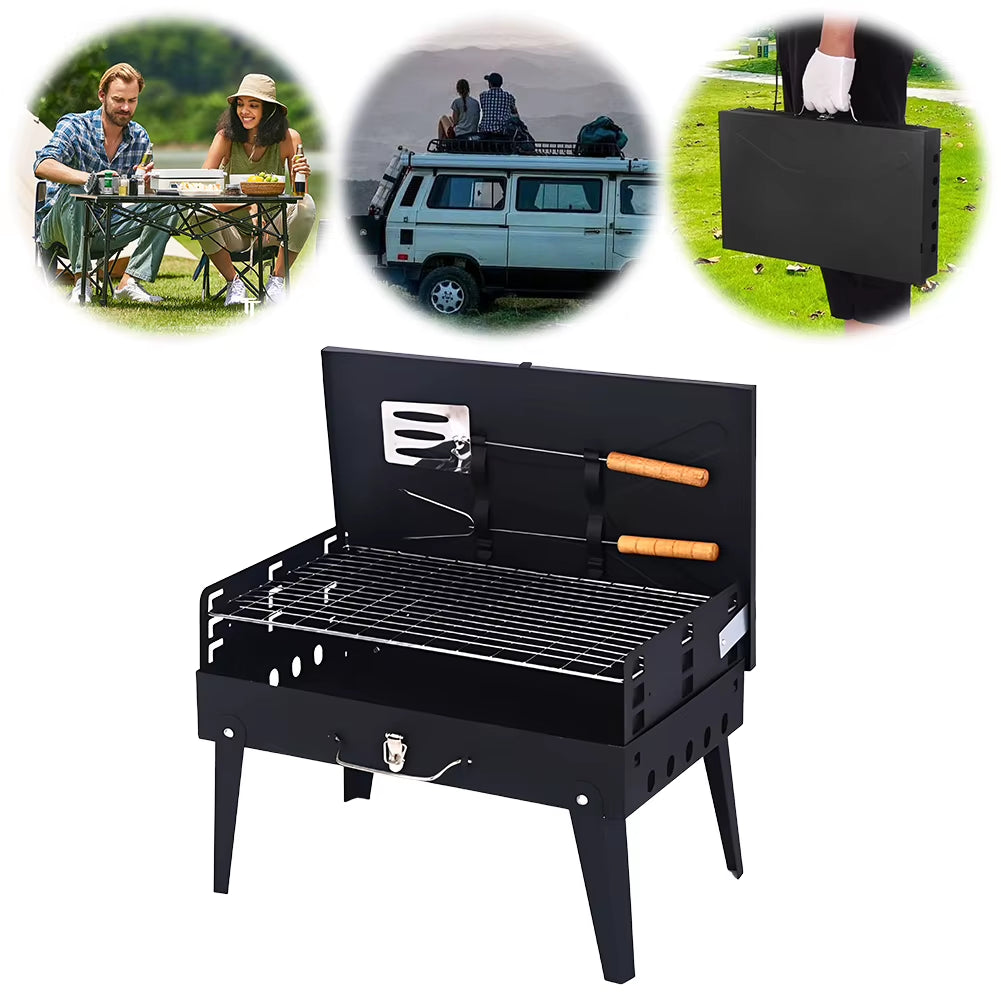 Stainless Steel Portable BBQ Grill Lightweight Folding BBQ Charcoal Grill Multifunction for Outdoor Cooking Camping Picnics