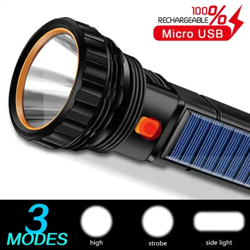 Multi-Function Solar LED Flashlight Lanterna Outdoor Long Range Torch Emergency Power Bank LED Solar Flashlight