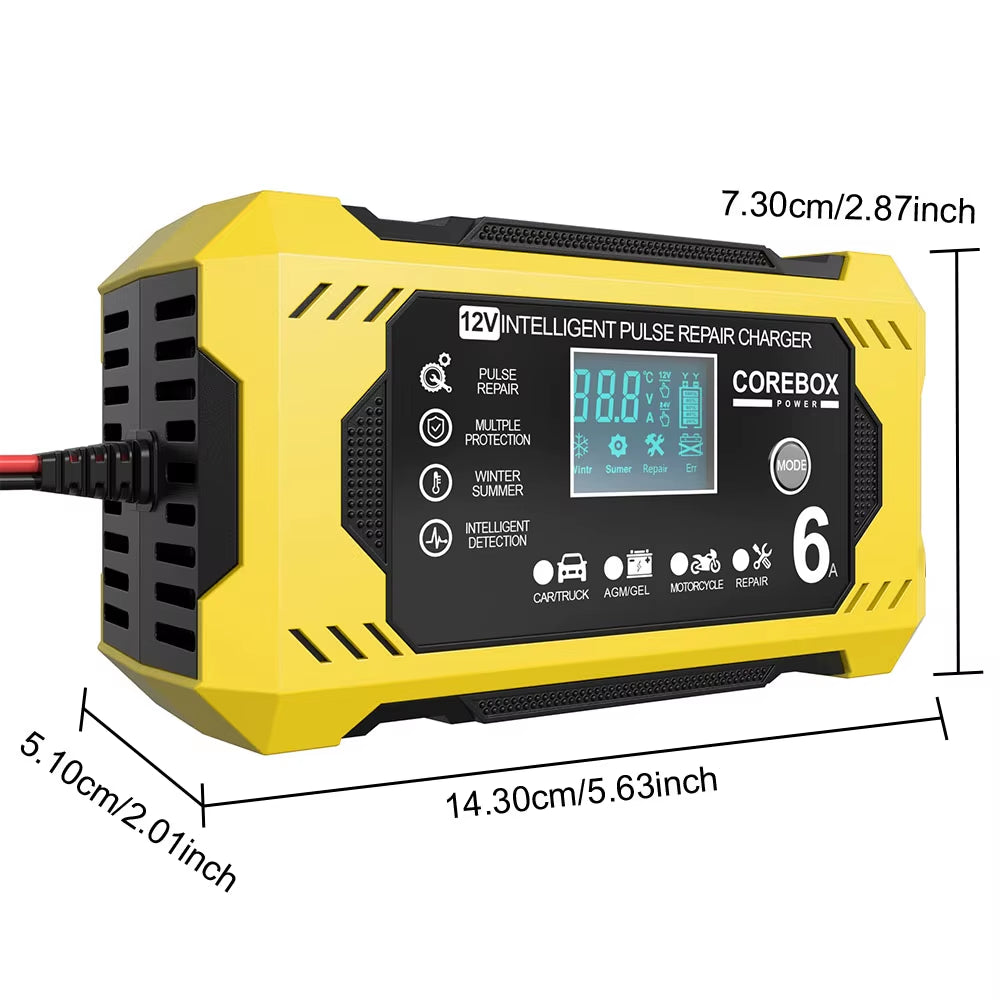 12V/6A for Motorcycle SUV Truck Smart Car Battery Charger Intelligent Pulse Repair Battery Charging High Power Multifunctional