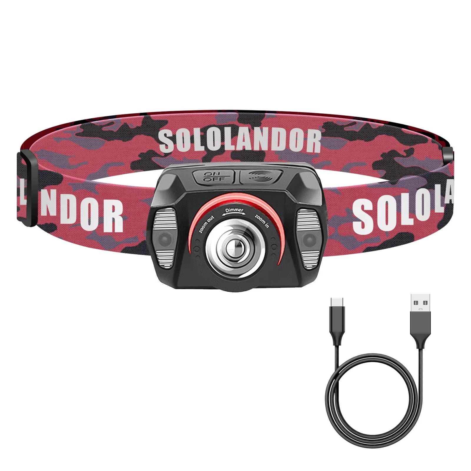 Zoom Headlamp USB Type C XPE Torch LED Headlight Body Motion Sensor Head Wrist Strap Band Lamp Riding Red Flash Light Lantern