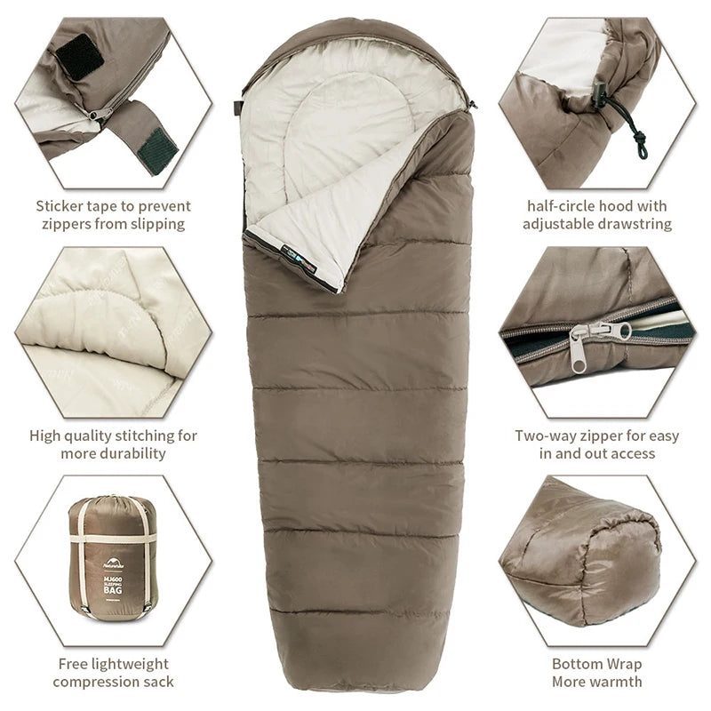 Sleeping Bag MJ300 -1℃ Lightweight MJ600 -12℃ Mummy Sleeping Bag Outdoor Camping Cotton Winter Warm Sleeping Bags