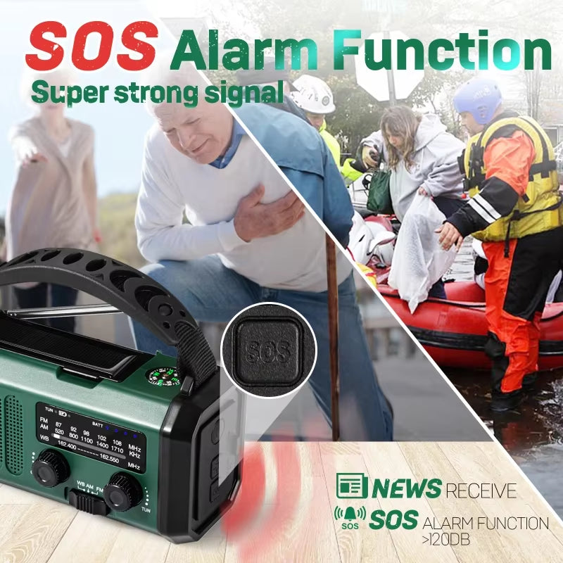 Emergency Weather Radio 10000Mah Solar Hand Crank Portable AM/FM/NOAA with Flashlight & Reading Lamp SOS for Home and Outdoor