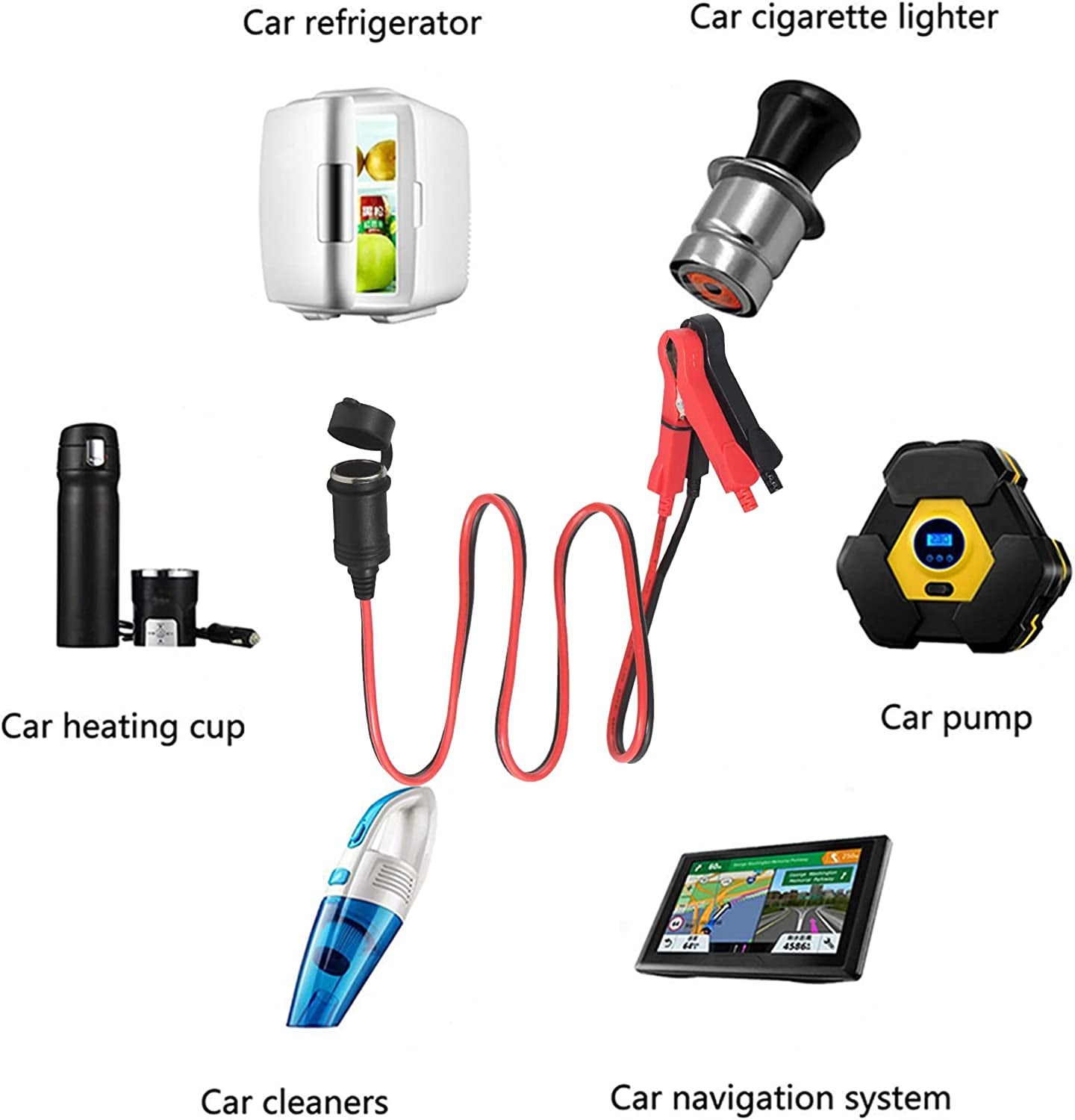 12V Auto Cigarette Lighter Socket to Battery Alligator Clips Power Cable Charger