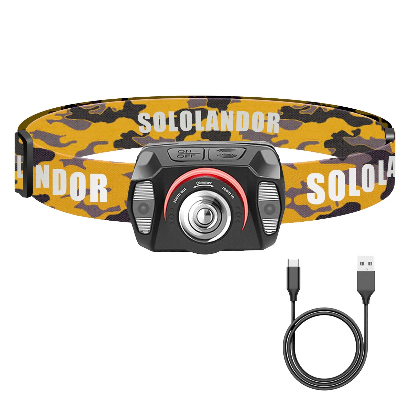 Zoom Headlamp USB Type C XPE Torch LED Headlight Body Motion Sensor Head Wrist Strap Band Lamp Riding Red Flash Light Lantern