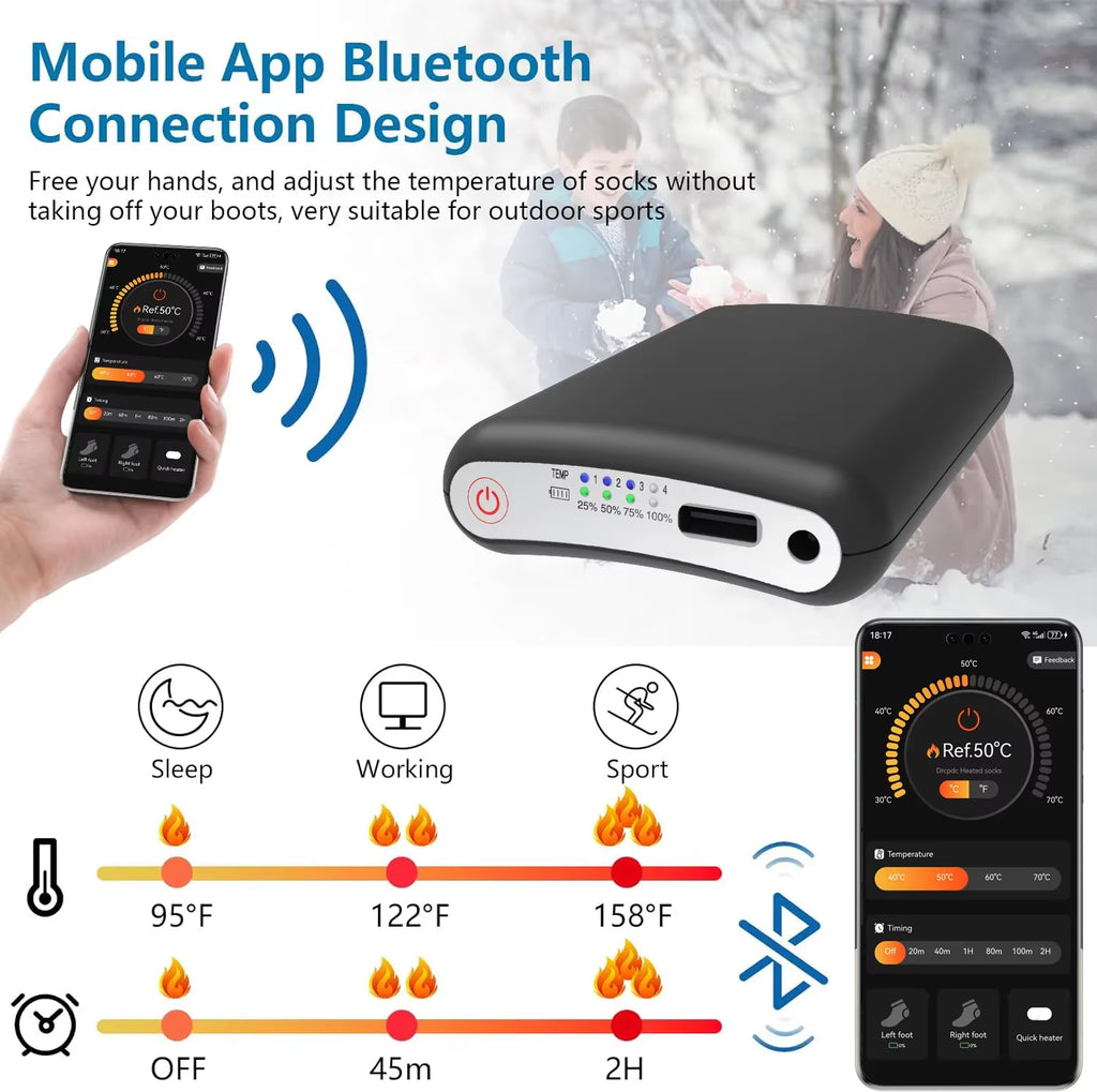 5V 5000Mah Heated Socks Battery App Remote Control Lipo Battery Packs Winter Socks Warm Gloves Kneepad Rechargeable Power Bank