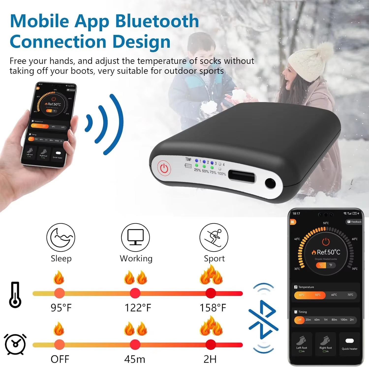 5V 5000Mah Heated Socks Battery App Remote Control Lipo Battery Packs Winter Socks Warm Gloves Kneepad Rechargeable Power Bank