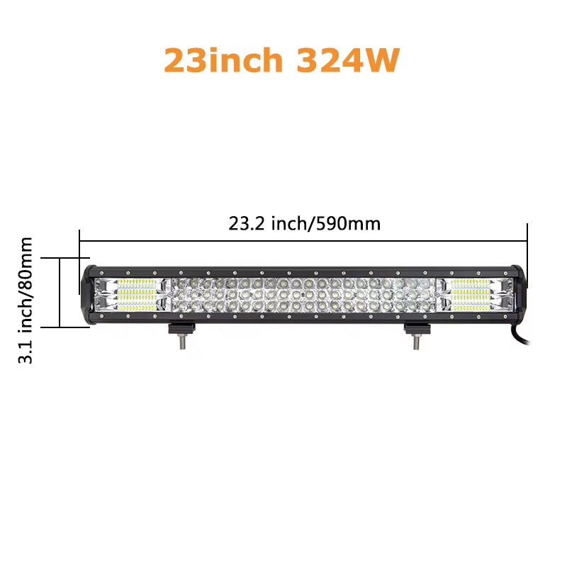 7D 3-Row 4'' 5" 15" 18" 20" 23" Slide Mount LED Light Bar Offroad Led Bar Spot Flood Beam Led Work Light Bar 12V 24V 4WD Truck