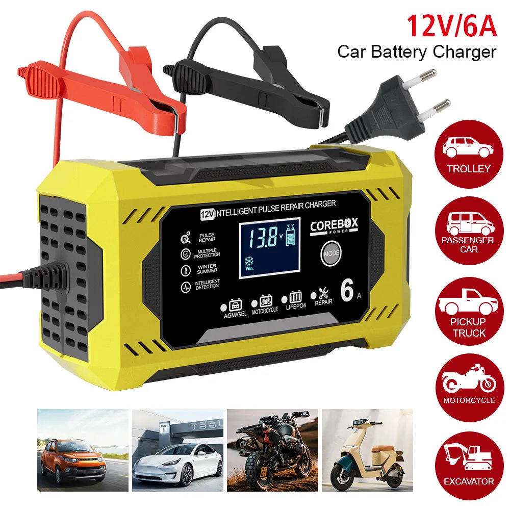 12V/6A Multifunctional Pulse Repair Battery Charging for Motorcycle SUV Truck Smart Car Battery Charger High Power Intelligent