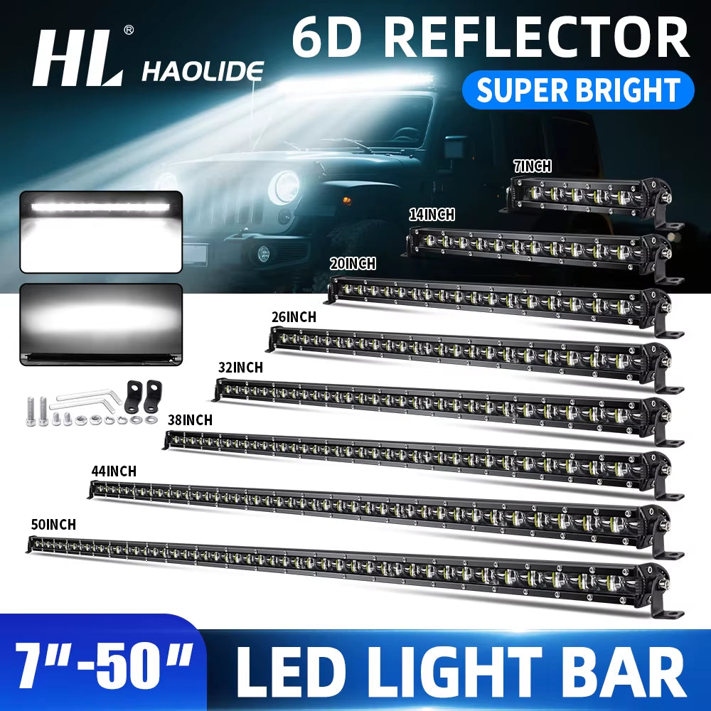 HL 6D Ultra Strip LED Light Bar 8-50Inch LED Driving Fog Lamp Work Light Bar 4X4 Led Bar for Motorcycle Offroad SUV ATV Tractor