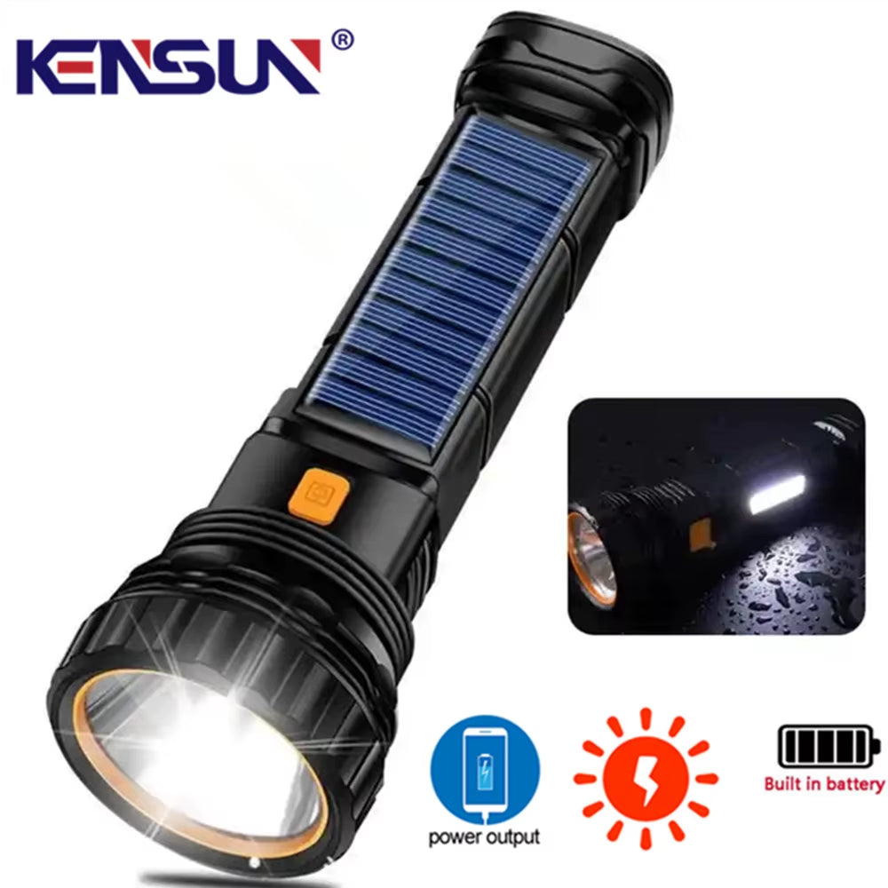 Multi-Function Solar LED Flashlight Lanterna Outdoor Long Range Torch Emergency Power Bank LED Solar Flashlight