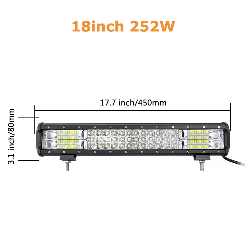 7D 3-Row 4'' 5" 15" 18" 20" 23" Slide Mount LED Light Bar Offroad Led Bar Spot Flood Beam Led Work Light Bar 12V 24V 4WD Truck
