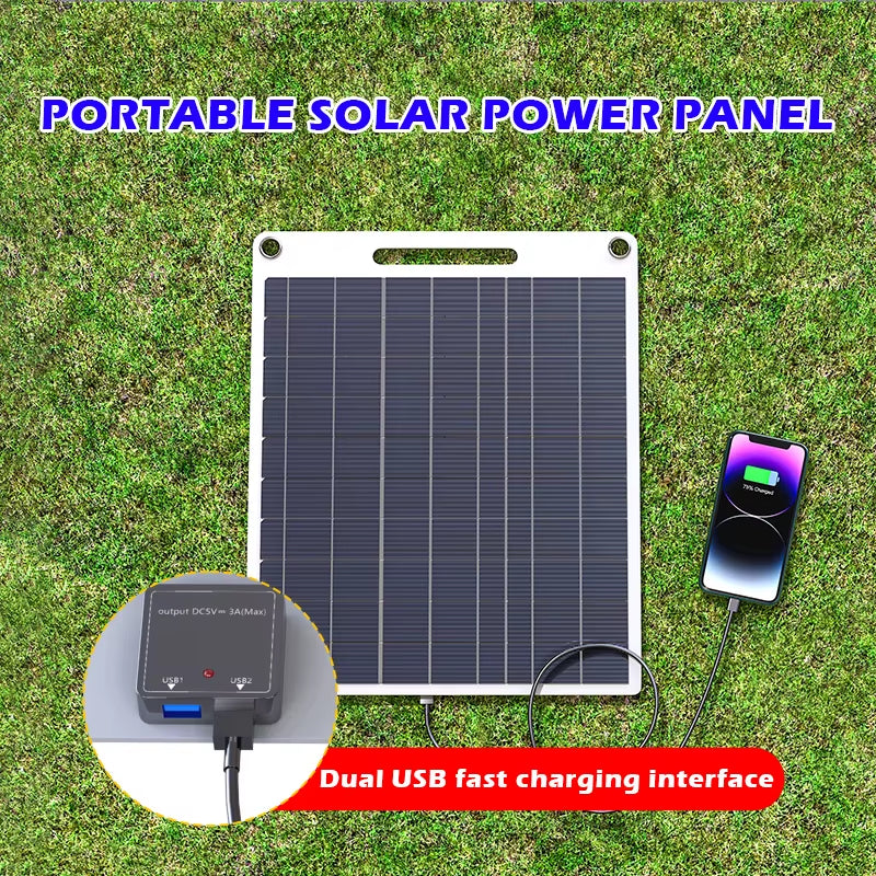 300W Portable Solar Panel with Two USB Suitable for Mobile Phone Charging Outdoor Camping Power Bank Supply Consumer Electronics