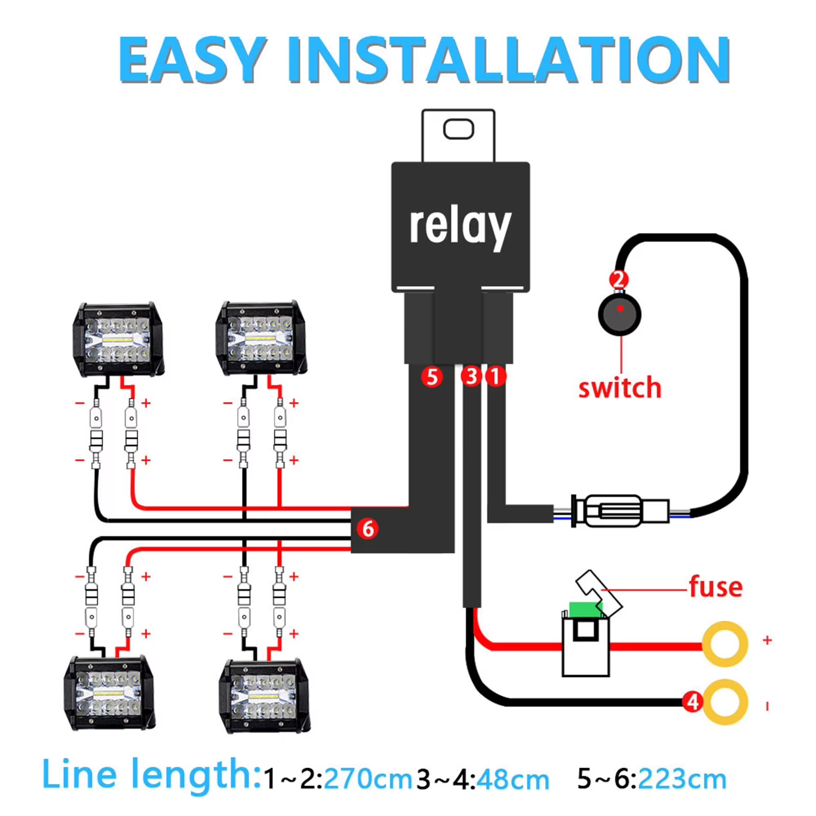 LED Light Bar Wiring Harness Kit, 300W 2 Leads 16 AWG Universal LED Work Light Bar Wiring Harness with 12V 40A Relay on & Off