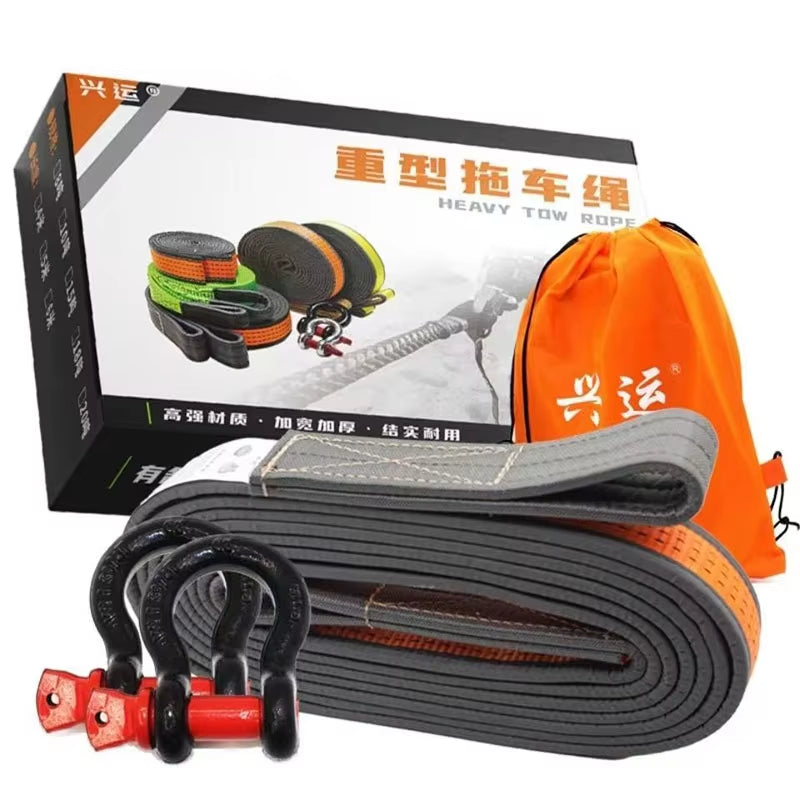 18T Car Tow Rope Car off Road Truck Trailer SUV Strape Cable U Hooks High Strength Nylon with Reflective Light Car Accessories