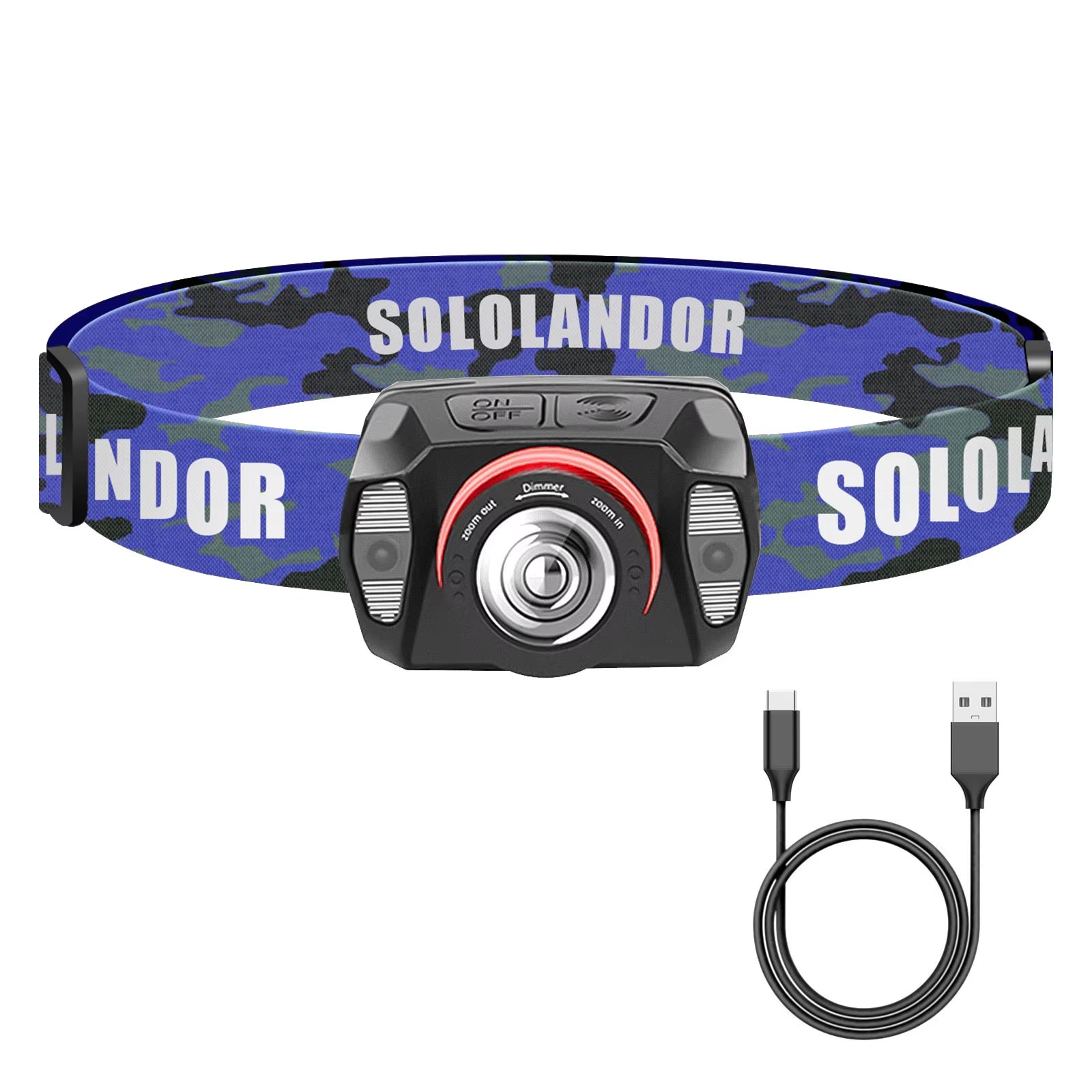 Zoom Headlamp USB Type C XPE Torch LED Headlight Body Motion Sensor Head Wrist Strap Band Lamp Riding Red Flash Light Lantern