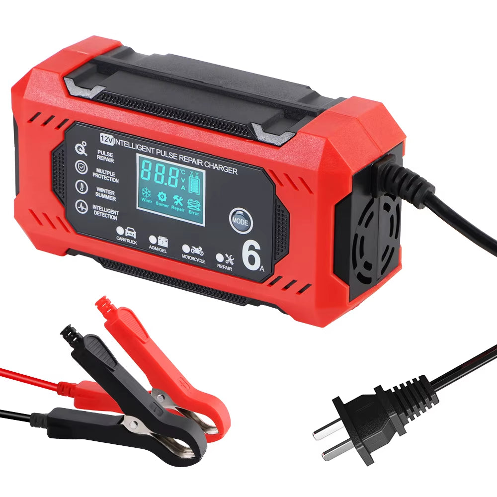 12V/6A Multifunctional Intelligent for Motorcycle SUV Truck Smart Car Battery Charger High Power Pulse Repair Battery Charging