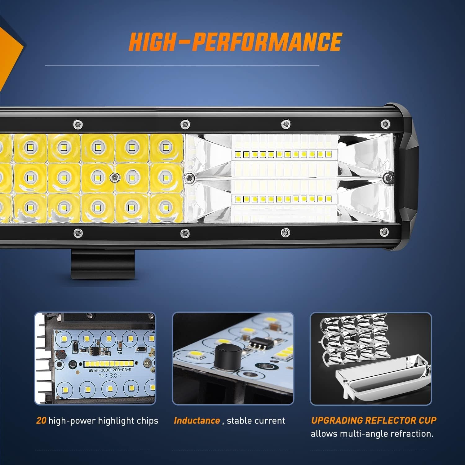 20Inch 288W Triple Row Flood Spot Combo LED Light Bar Waterproof 28800LM off Road Driving Lamp with Wiring Harness for Boat Trucks Pickup Jeep SUV ATV UTV (ZH403)